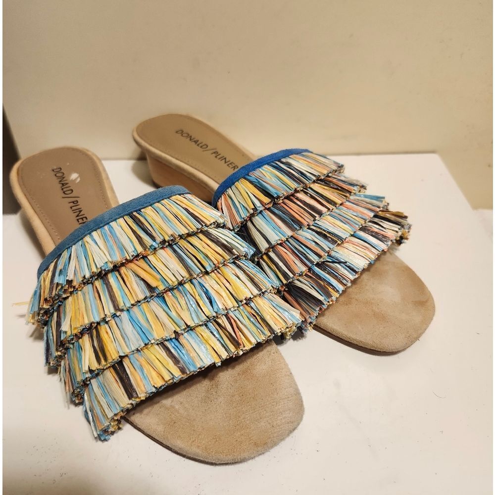 Donald J Pliner "Reise" Blue Raffia Fringed Slide Sandals Sz.6 Ret.$239